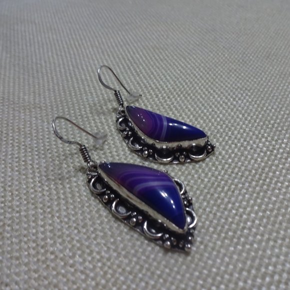 Gorgeous "PURPLE BOTSWANA AGATE" Handmade Dangle Sterling Earrings #241B - Picture 1 of 4